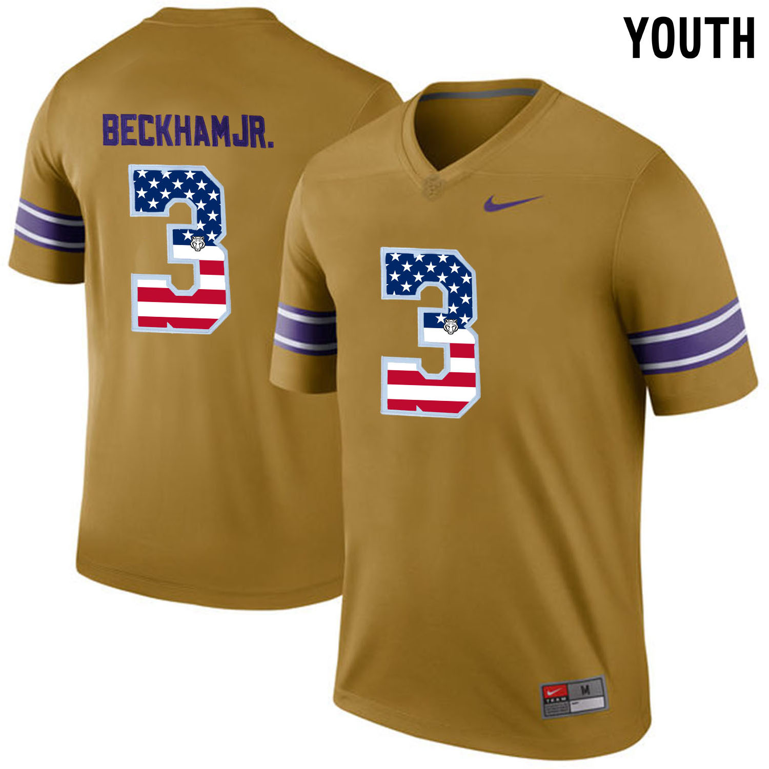 US Flag Fashion  Youth LSU Tigers Odell Beckham Jr. #3 College Football Limited Throwback Legand Jersey  Gridiron Gold->->Youth Jersey